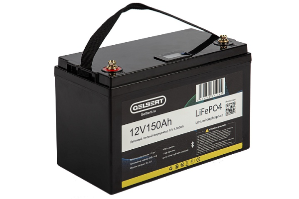 Литиевый тяговый аккумулятор Gelbert LiFePO4 (12V/150Ah/150А/1,800Wh) [6-EVF-150] Bluetooth