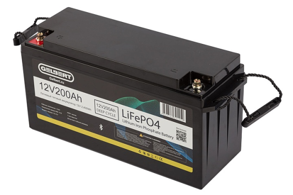 Литиевый тяговый аккумулятор Gelbert LiFePO4 (12V/200Ah/200А/2,400Wh) Bluetooth